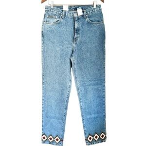 Calvin Klein Deadstock High Rise 5 Pocket Beaded Tapered Jeans Blue Size 12 NWT